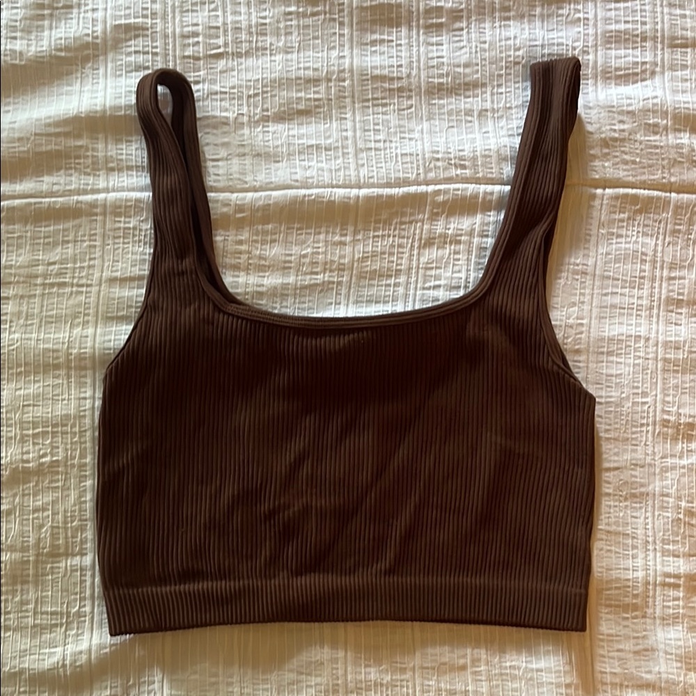 Zara Brown Ribbed Cropped Tank Top - Size M-L